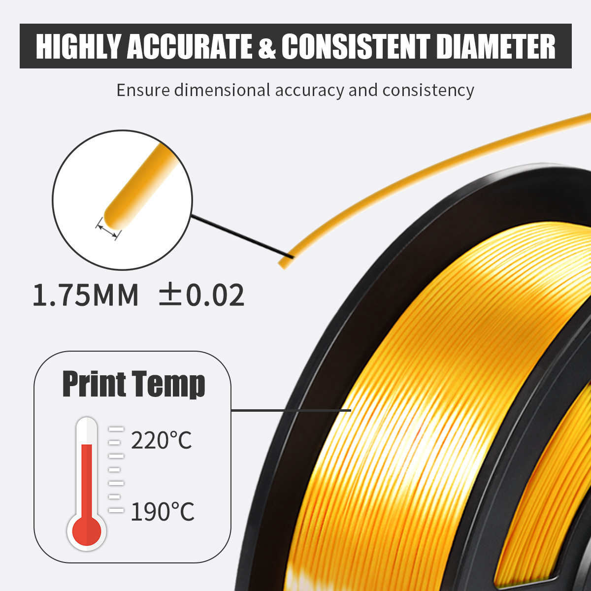 Filament Silk PLA+ Light Gold 1,75 mm 1kg Impression 3D