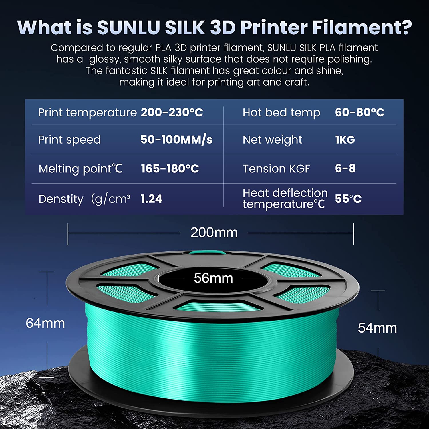 Filament Silk PLA+ Green 1,75 mm 1kg